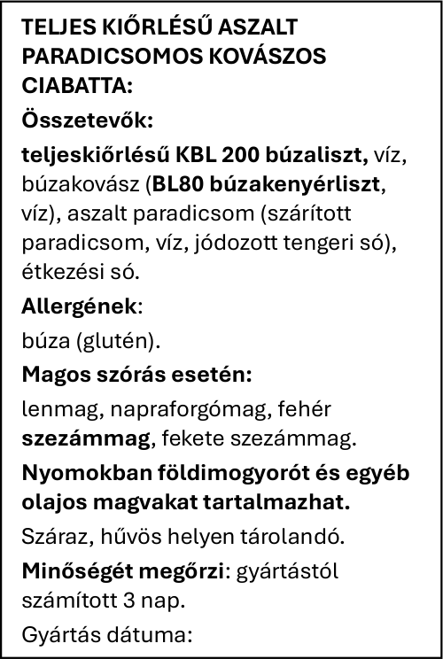 Teljes kiőrlésű kovászos ciabatta