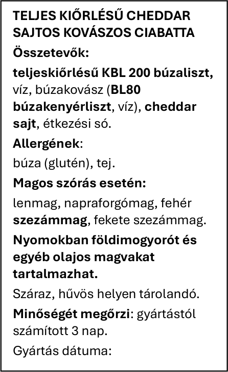 Teljes kiőrlésű kovászos ciabatta
