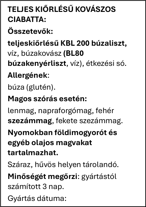 Teljes kiőrlésű kovászos ciabatta